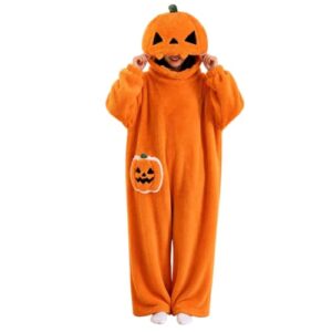 Generisch Halloween Kostüm Damen Kürbis Kuschelanzug Fleece Einteiler Schlafanzug – Kuschelig Damen und Herren Onesie Sanft Kuschelig Unisex Pyjama Warme Schlafanzug Karnevals Halloween