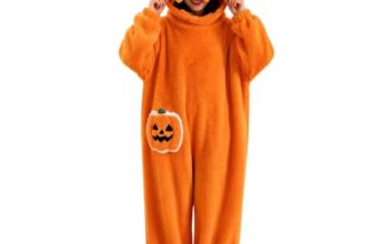 Generisch Halloween Kostüm Damen Kürbis Kuschelanzug Fleece Einteiler Schlafanzug – Kuschelig Damen und Herren Onesie Sanft Kuschelig Unisex Pyjama Warme Schlafanzug Karnevals Halloween