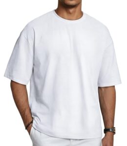 T Shirt Herren Sommer Tops Männer Oversized Tshirt(Weiß,L)