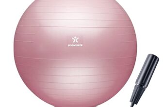 BODYMATE Gymnastikball Sitzball Trainingsball mit GRATIS E-Book inkl. Luft-Pumpe, Ball für Fitness, Yoga, Gymnastik, Core Training, für starken Rücken als Büro-Stuhl Rose 65cm
