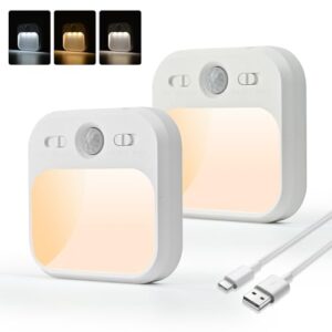 AmmToo Nachtlicht mit Bewegungsmelder, USB-C Wiederaufladbar 2 Stück Lamp