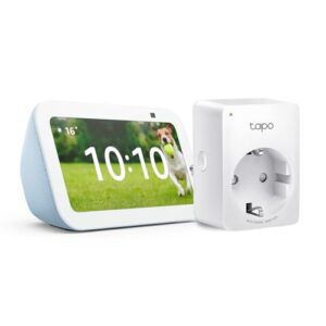 Echo Show 5 (3. Gen.) | Graublau + TP-Link Tapo P110MA WLAN-Steckdose mit Energieverbrauchskontrolle, Funktionert mit Alexa – Smart Home-Einsteigerpaket