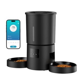Futterautomat Katze 2 Näpfe mit APP: 5L Automatischer Futterspender mit 2.4G WiFi Timer für Trockenfutter – AONBOY Doppelnapf Design für Mehrkatzenhaushalte & Hunde – Schwarz