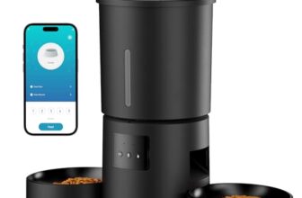 Futterautomat Katze 2 Näpfe mit APP: 5L Automatischer Futterspender mit 2.4G WiFi Timer für Trockenfutter – AONBOY Doppelnapf Design für Mehrkatzenhaushalte & Hunde – Schwarz