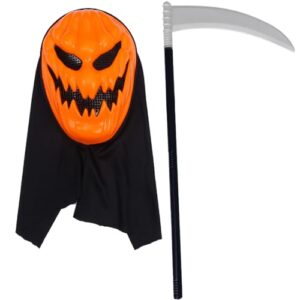 ZOOMPIL Halloween Kürbismaske, Horror Maske Kürbis, mit Sense Halloween Accessoire, Sensenmann Sichel, Demon Party Carnival Cosplay Props
