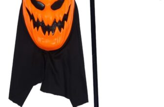 ZOOMPIL Halloween Kürbismaske, Horror Maske Kürbis, mit Sense Halloween Accessoire, Sensenmann Sichel, Demon Party Carnival Cosplay Props