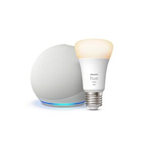 Echo Dot (5. Generation) | Weiß + Philips Hue White Smart Bulb (E27), Funktionert mit Alexa – Smart Home-Einsteigerpaket