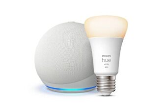 Echo Dot (5. Generation) | Weiß + Philips Hue White Smart Bulb (E27), Funktionert mit Alexa – Smart Home-Einsteigerpaket