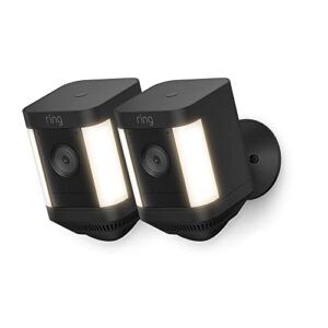Ring Spotlight Cam Plus Battery | Überwachungskamera aussen mit WLAN, HD-Video, Sicherheitskamera mit LED-Flutlicht, Nachtsicht in Farbe, Bewegungserfassung & Sirene | 2 Kameras