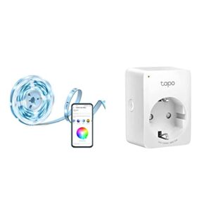TP-Link Tapo LED Strip 5M, Wifi LED Streifen, 16 Mio Tapo WLAN Smart Steckdose Tapo P100, Smart Home WiFi Steckdose, Alexa Zubehör, funktioniert mit Alexa, Google Home, Mini, Weiß