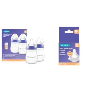 Lansinoh Babyflaschen mit NaturalWave Sauger Gr. S, 160 ml & NaturalWave Sauger, Gr. XS – extra langsamer Milchfluss – speziell für Neugeborene geeignet – ab 0 Monaten, 2 Stück