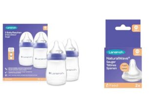 Lansinoh Babyflaschen mit NaturalWave Sauger Gr. S, 160 ml & NaturalWave Sauger, Gr. XS – extra langsamer Milchfluss – speziell für Neugeborene geeignet – ab 0 Monaten, 2 Stück