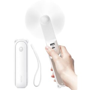 JISULIFE Handventilator Mini Ventilator 3 IN 1, mit 4500 mAh Powerbank USB Akku Klein, Batteriebetrieben Max 37 Hrs Runtime Tragbarer Ventilator, Taschenlampen Funktion-Weiß