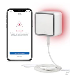 Eve Water Guard (Apple Home) – Smarter Wassermelder, 2m Sensorkabel (verlängerbar), 100dB, Wasseralarm auf iPhone, iPad, Apple Watch, Bluetooth, Thread
