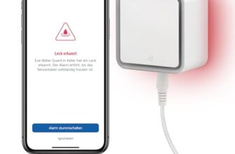 Eve Water Guard (Apple Home) – Smarter Wassermelder, 2m Sensorkabel (verlängerbar), 100dB, Wasseralarm auf iPhone, iPad, Apple Watch, Bluetooth, Thread