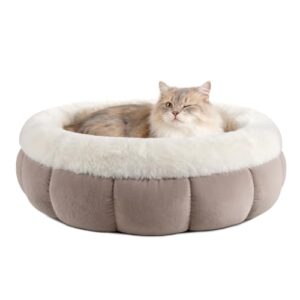 EDMIENS Katzenbett Klein, Katzenbett Flauschig Waschbar, Katzen Bett Indoor, Katzenkissen Braun, Rund Katzenkörbchen mit Rutschfester Basis, Katzenschlafplatz für Katzen, Kleine Hunde, 45x45x16.5cm