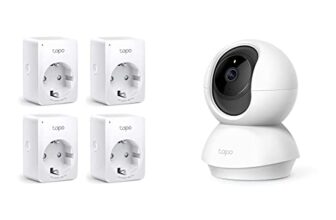 TP-Link Tapo Smart WLAN Steckdose,Alexa Steckdose 4er Pack, Smart Home WiFi Steckdose,Kein Hub notwendig, Mini & TP-Link Tapo C200 WLAN IP Kamera Überwachungskamera, Weiß