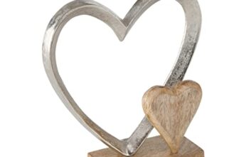 Dekoaufsteller Carolyn Herz aus Mango-Holz & Aluminium, 22 cm