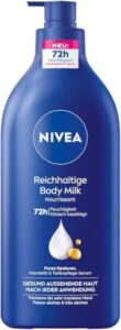 NIVEA Reichhaltige Body Milk, intensiv pflegende Körpercreme mit purem Hyaluron, Mandelöl und Tiefenpflege Serum, Lotion für trockene Haut (625 ml) (Packung mit 2)