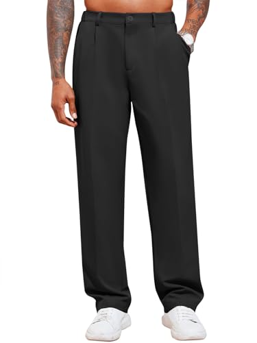 Runcati Herren Chino Hose Stretch Anzughose mit Taschen Schwarz L