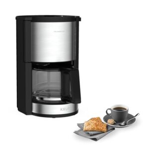 Krups KM3210 Pro Aroma Plus Filterkaffeemaschine, 10 Tassen, 1,25 L, 30-Minuten-Warmhaltefunktion, sichtbares Wasserstands Fenster, Tropfstopp-System, Schwarz mit Edelstahlapplikationen