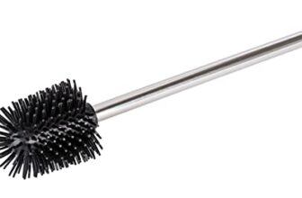 WENKO Silikon WC-Ersatzbürste mit Edelstahlstiel – Ersatz-Toilettenbürste, mit Anti-Haft-Wirkung, Edelstahl rostfrei, 7.5 x 35 x 7.5 cm, Glänzend, Schwarz