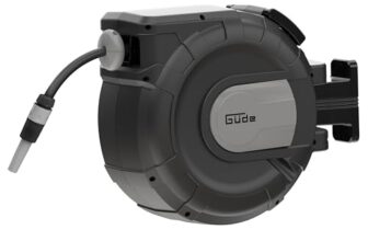 Güde Automatik Schlauchtrommel 20-2-2 1/2 (zur Wandmontage, 180° schwenkbar, 20 m Schlauch, Wasserspritze, Wandhalterung, Einzugsautomatik, Einzugsstopp, Tragegriff, 2 Schnellverschlusskupplungen)