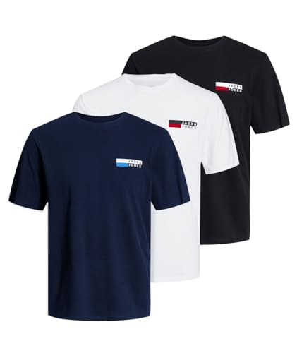 JACK & JONES Herren JJECORP Logo Tee SS Crew Neck MP, Black/White/Navy, XL