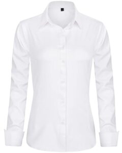 J.VER Bluse Damen Casual Business Blusen Button Down Shirts Klassische Langarm Kragen Tops Bügelleichtes Modern Oberteil,Weiß,S