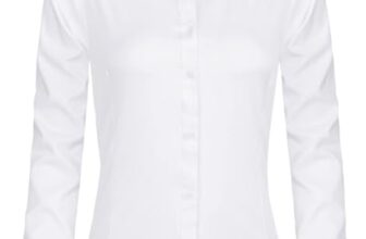 J.VER Bluse Damen Casual Business Blusen Button Down Shirts Klassische Langarm Kragen Tops Bügelleichtes Modern Oberteil,Weiß,L