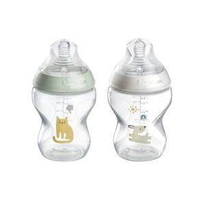 Tommee Tippee-Babyflaschen, Natural Start Flasche für 0m+, 2er-Pack, 260ml Babyflaschen, mit Langsam Flaschensauger, Brustähnlich, Anti-Kolik-Ventil und BPA-frei, grün und weiß