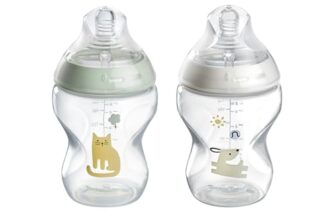 Tommee Tippee-Babyflaschen, Natural Start Flasche für 0m+, 2er-Pack, 260ml Babyflaschen, mit Langsam Flaschensauger, Brustähnlich, Anti-Kolik-Ventil und BPA-frei, grün und weiß