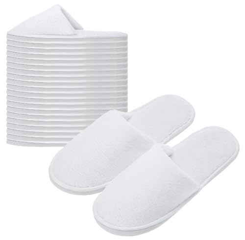 Taimimy 10 Paar Hotel Slippers Weiß Damen Herren, Rutschfeste Einweg Hausschuhe, Einweg Slipper, Gästehausschuhe, geschlossene Zehen, Unisex Frottierslipper Pantoffeln für Hotel Spa und Gäste(10 Paar)