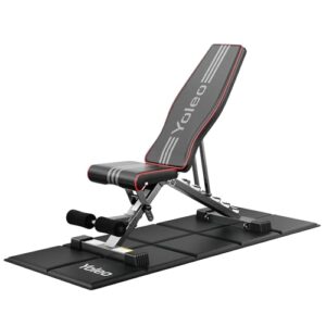 YOLEO Hantelbank mit Bodenschutzmatte Set, Klappbare Fitnessbank (375KG Tragfähigkeit, 98% Vormontiert) und Faltbare Laufbandmatte (160x75cm), Schalldämmend & Rutschfest für Home Gym