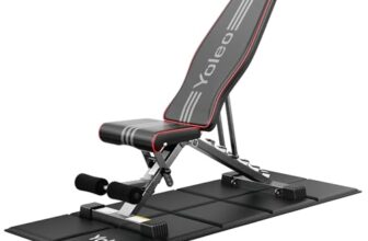 YOLEO Hantelbank mit Bodenschutzmatte Set, Klappbare Fitnessbank (375KG Tragfähigkeit, 98% Vormontiert) und Faltbare Laufbandmatte (160x75cm), Schalldämmend & Rutschfest für Home Gym