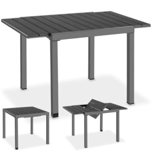 TecTake® Aluminium Gartentisch für 4-6 Personen, 80–120 x 80 x 74 cm, ausziehbar, Garten Tisch Holzoptik, Outdoor wetterfest, Gartenmöbel, Terrassen Esstisch – schwarz