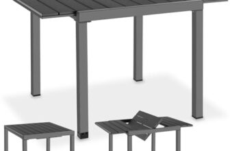 TecTake® Aluminium Gartentisch für 4-6 Personen, 80–120 x 80 x 74 cm, ausziehbar, Garten Tisch Holzoptik, Outdoor wetterfest, Gartenmöbel, Terrassen Esstisch – schwarz