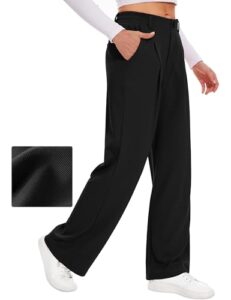 Desol Hosen Damen Waffel Weite Herbst Outfit Damen Palazzo Hose Elegant Stoffhose Anzughose mit Taschen High Waist Hose Damenhose Weites Bein