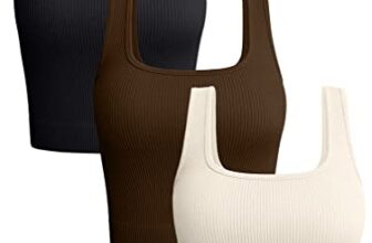 OQQ Damen 3-teiliges Tank-Top Gerippt Nahtlos Workout-Shirts Yoga Bauchfreies Top Schwarz Kaffee Beige