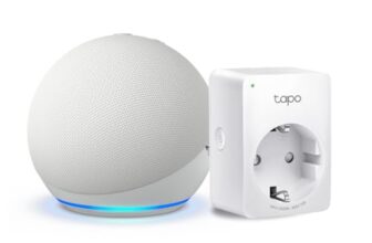 Echo Dot (5. Generation) | Weiß + TP-Link Tapo P110MA WLAN-Steckdose mit Energieverbrauchskontrolle, Funktionert mit Alexa – Smart Home-Einsteigerpaket
