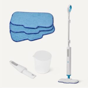 Amazon Basics Dampfreiniger, Dampfwischer, 1200W, 3 Dampfstufen, 450ml Tank, 6m Kabel, 3 Mikrofaser-Pads, für Hartböden, Blau