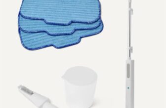 Amazon Basics Dampfreiniger, Dampfwischer, 1200W, 3 Dampfstufen, 450ml Tank, 6m Kabel, 3 Mikrofaser-Pads, für Hartböden, Blau