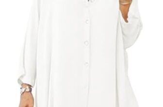 Cicy Bell Damen Bluse Oversized Langarm Button Down Hemdbluse V-Ausschnitt Sommer Satin T-Shirt Elegant Oberteile Shirt Einfarbig Casual Tops Weiß L