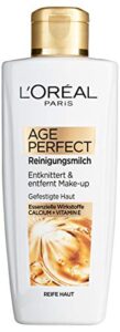 L’Oréal Paris Reinigungsmilch für Frauen: reinigt und entfernt Make-Up schonend & festigt die Haut und schützt sie vor dem Austrocknen mit Calcium und Vitamin E, Age Perfect, 1x 200ml