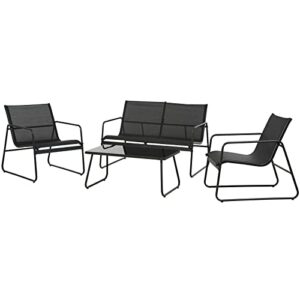 Grand patio Gartenmöbel Set 4-TLG, Textilene Balkonmöbel Set mit Tisch, Sofa und 2 Stühlen, Stahl, Sitzgruppe für Garten, Balkon, Außen (Schwarz)