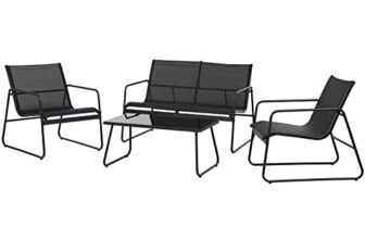 Grand patio Gartenmöbel Set 4-TLG, Textilene Balkonmöbel Set mit Tisch, Sofa und 2 Stühlen, Stahl, Sitzgruppe für Garten, Balkon, Außen (Schwarz)
