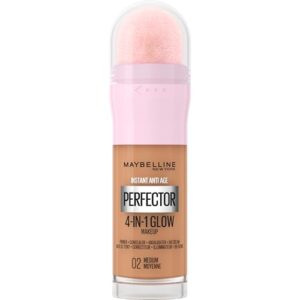 Maybelline New York 4-in-1 Make Up mit Concealer, BB Cream, Highlighter und Primer, für einen perfekten Teint, Foundation mit leichter Deckkraft, Instant Perfector Glow, Nr. 02 Medium, 20 ml