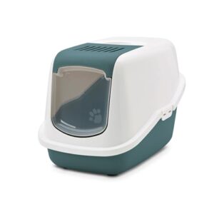 Katzenklo – Nestor Nordic Green – Katzentoilette mit klappbarer Front – Schwingtür – Aktivkohlefilter – 56 x 39 x 38,5 cm