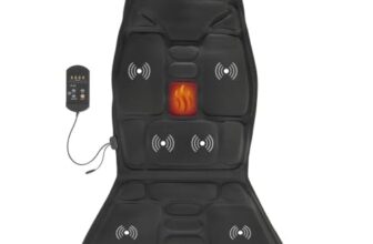 VITALmaxx Massagematte | Massagesitzauflage mit zuschaltbarer Wärme, 4 Intensitäten & 8 Programmen | Massagesitzauflage für Oberschenkel, unteren & oberen Rücken | Massageauflage mit Fernbedienung