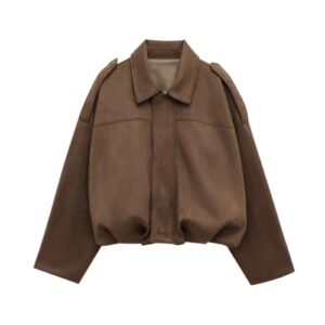 Generisch Wildlederjacke Damen Kurz, Casual Übergangsjacke Klassisches Bomberjacke Blouson Jacke Kunstlederjacke Kurze Motorradjacke Pilotenjacke Mode Herbstjacke Fleecejacke Vintage Bikerjacke